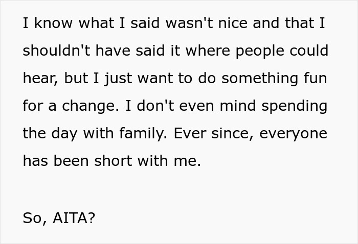 Text from 17YO vents about having to share a birthday with grandma, aunt overhears and causes drama, expressing regret and family tension.