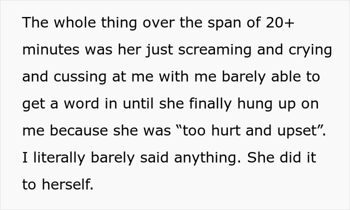 Text excerpt describing a tense phone confrontation highlighting unhinged behavior between a new mom and her mother-in-law.
