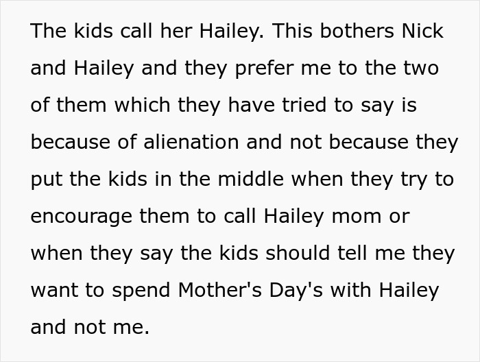 Text excerpt about kids preferring bio mom over stepmom causing conflict with dad wanting to erase ex for infertile wife. Text excerpt about kids preferring bio mom over stepmom causing conflict with dad wanting to erase ex for infertile wife.