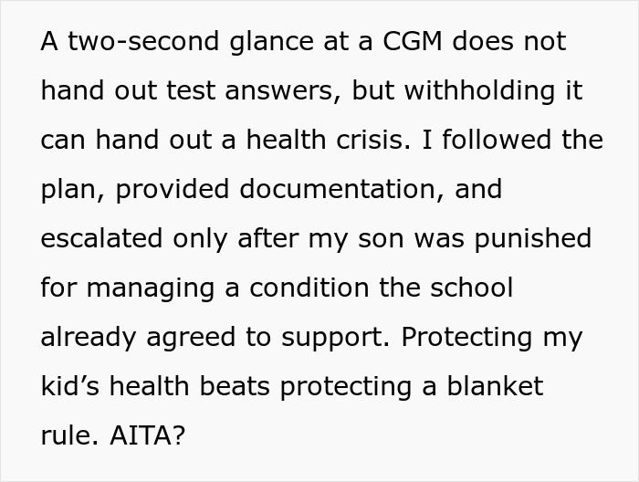 Alt text: Mother upset as math teacher bans diabetic child from checking glucose, raising health and school rule concerns