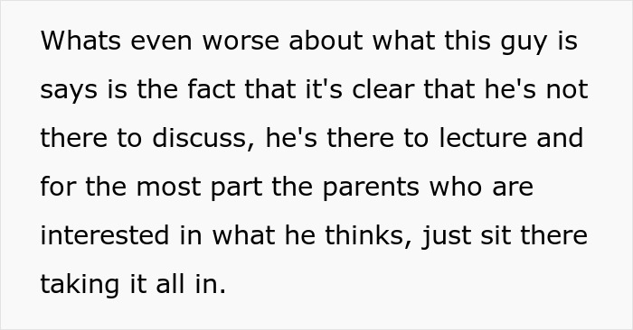 Text excerpt discussing a husband acting as an obnoxious dinner guest, lecturing rather than engaging in conversation.
