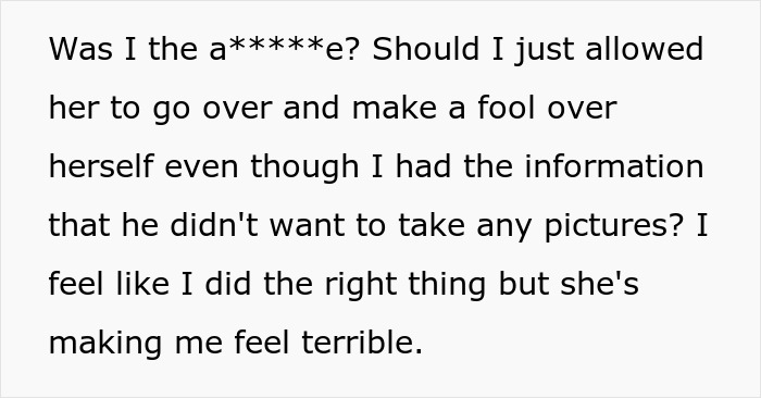 Text of a man questioning if he was wrong to stop his wife from taking a picture with John Krasinski after she got a free pass.