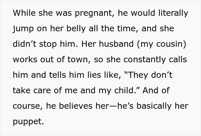 Woman gleams watching cousin&rsquo;s wife struggle after she finally quits being her free babysitter at home.