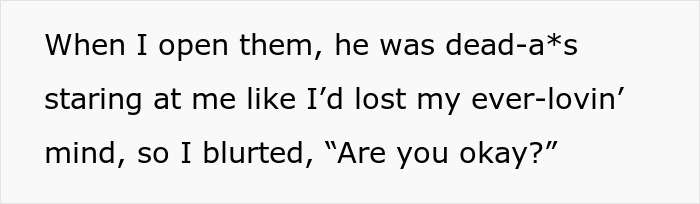 Text on a plain white background showing a humorous quote about a lady&rsquo;s awkward attempt to save an elite military diver.