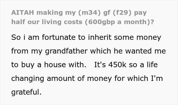 Text conversation about a woman refusing to contribute to bills after her boyfriend spends a large inheritance on a house.
