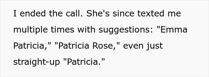 Text excerpt about an entitled lady mad grandkid refusing to be named after her and avoiding a relationship with the child.