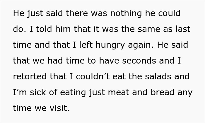 Text excerpt showing a mom expressing frustration about being ignored and unhappy with family dinners hosted by her in-laws. Text excerpt showing a mom expressing frustration about being ignored and unhappy with family dinners hosted by her in-laws.