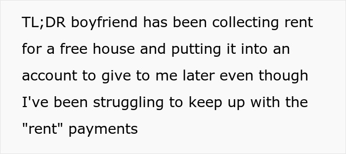 Text about boyfriend lying and extorting $13k rent from girlfriend while claiming it was for her good.