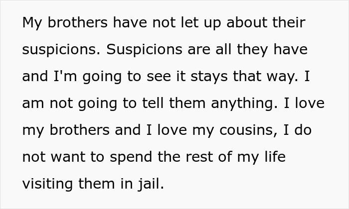 Text excerpt about brothers' suspicions and avoiding jail, related to a man stealing his wife&rsquo;s tea set and affecting his marriage.