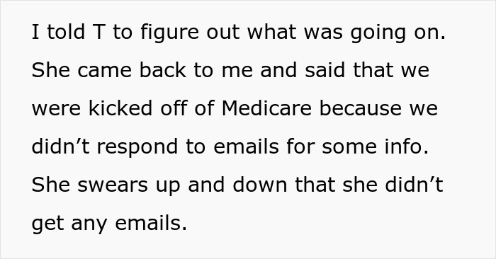 Alt text: Excerpt discussing a doctor&rsquo;s sister causing Medicare issues and costing the medical practice $40,000