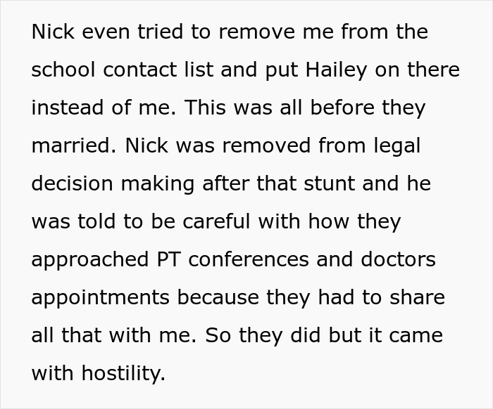Text excerpt about kids preferring bio mom, stepmom conflict, and dad's tense legal decisions involving parental roles. Text excerpt about kids preferring bio mom, stepmom conflict, and dad's tense legal decisions involving parental roles.
