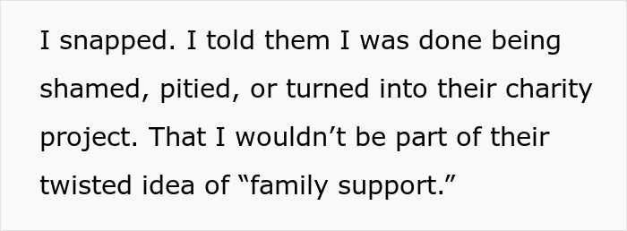 Text highlighting a woman snapping after family shaming and fake adoption plan causing drama and conflict within family support.