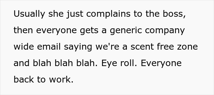 Text about coworker sensitive smells causing workplace complaints and generic scent-free zone emails after washing hands. Text about coworker sensitive smells causing workplace complaints and generic scent-free zone emails after washing hands.