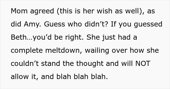 Text excerpt showing a sister's emotional meltdown revealing brother lie and family conflict over wishes.