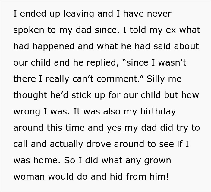 Alt text: Text excerpt discussing a man siding with daughter&rsquo;s cheating ex and the impact on family during divorce issues.