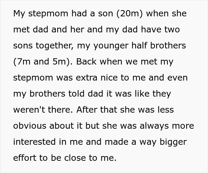 Text excerpt discussing a woman obsessed with being a bonus mom and her stepdaughter rejecting the mom role.