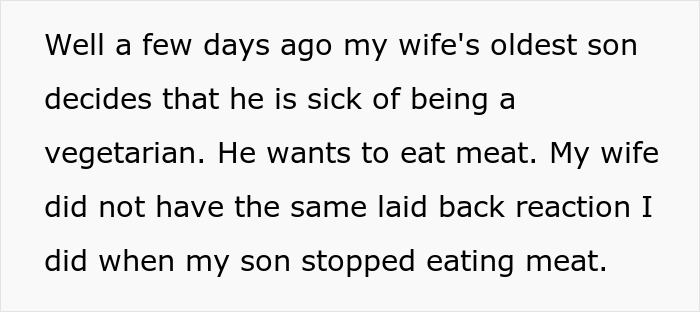 Man prepared to fight for stepson wanting to change diet while mom opposes the new eating plan.
