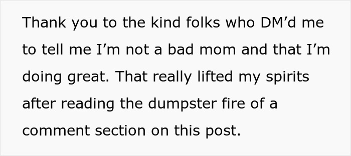 Alt text: Message from an exhausted mom thanking supporters after being shamed for not having a spotless house.