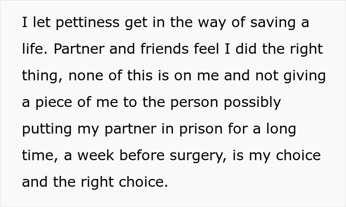 Refusing to donate liver in a lawsuit, personal choice before surgery affecting partner&rsquo;s prison sentence.