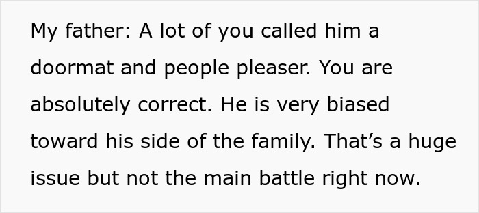 Text excerpt showing a woman gleaming as cousin&rsquo;s wife struggles after quitting free babysitting duties.