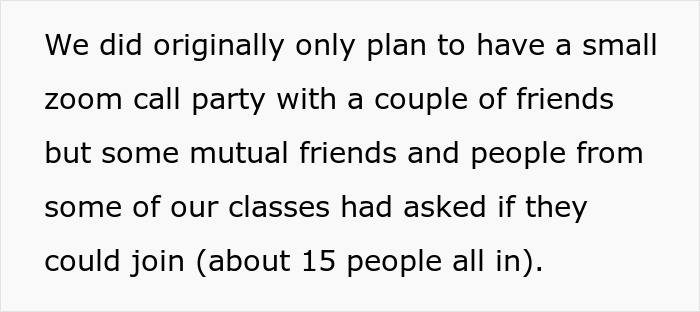 Text excerpt discussing a group Zoom call expanding to include mutual friends and classmates for a Halloween costume event.
