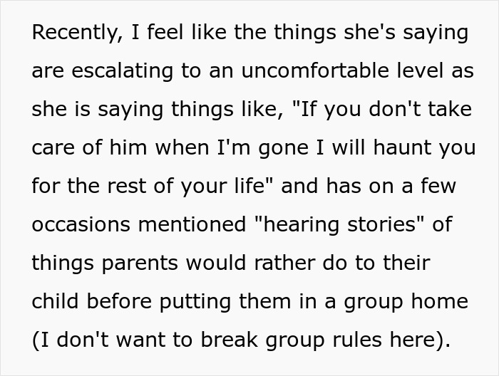 Text about struggling with the decision to refuse living with disabled sibling and related family pressures. Text about struggling with the decision to refuse living with disabled sibling and related family pressures.