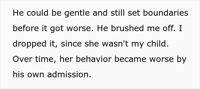 Text excerpt discussing a relationship issue where a man prioritized his child, leading to worsening behavior admitted by him.