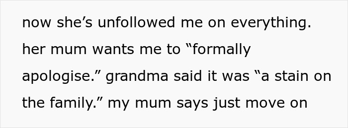 Text excerpt showing a family conflict where a golden child cousin causes tension during a teen's celebration.