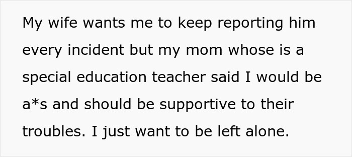 Text on a white background discussing concerns about neighbors’ disabled son repeatedly raiding trash and considering calling cops. Text on a white background discussing concerns about neighbors’ disabled son repeatedly raiding trash and considering calling cops.