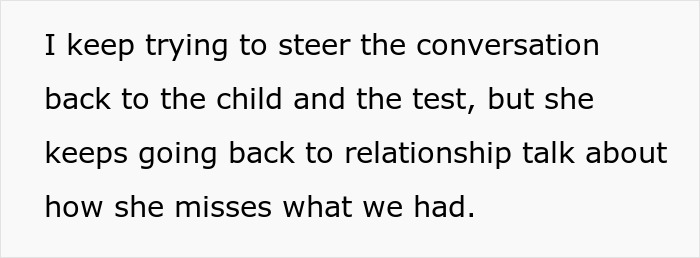 Text on a white background reads about steering conversation to a child and test while she shifts focus to relationship and missing the past.