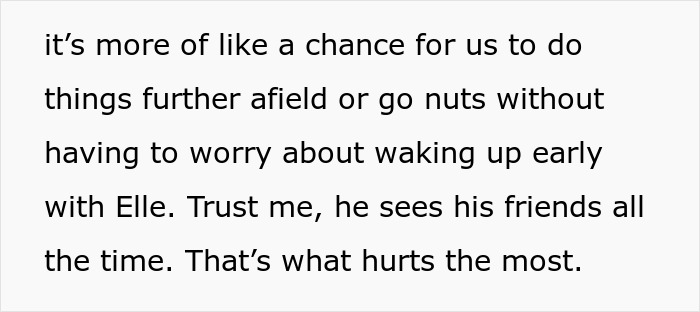 Text excerpt discussing a guy using a boys trip as a disguise and refusing to return home during a family emergency.