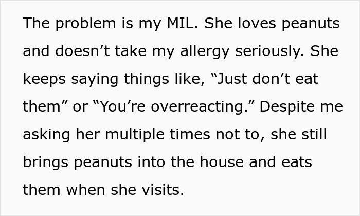 Text excerpt describing a monster-in-law ignoring peanut allergy warnings and risking daughter-in-law&rsquo;s safety at home.