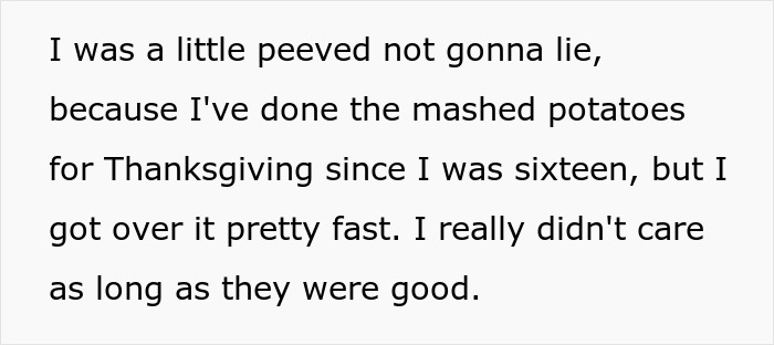 Text excerpt about mashed potatoes from a man starting a roast and watching girlfriend cry over raisin potatoes.