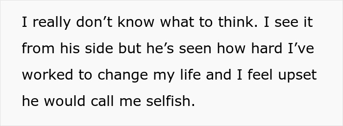 Text excerpt about wife planning surgery after weight loss and husband calling her selfish for postponing child.