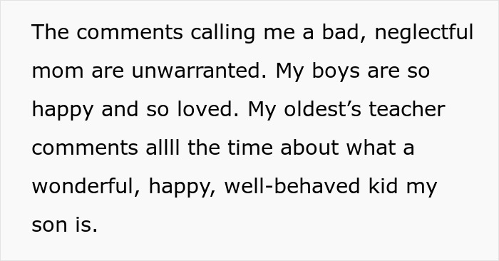 Text from a mom defending her kids' happiness and behavior amid criticism about not having a spotless house.