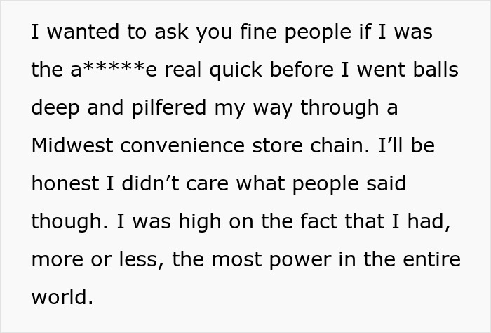 Text excerpt about a man believing he was stealing from a convenience store but realizing his mistake.