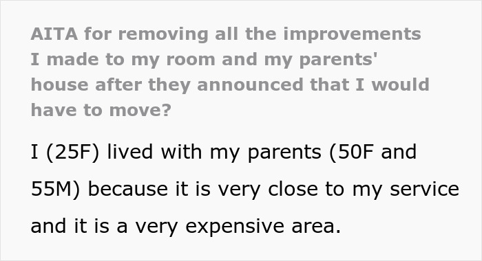 Woman removing her personal belongings from a remodeled room after parents asked her to move out.