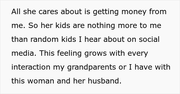 Text describing frustration with bio mom who abandoned 4YO son and later demands financial support from him. Text describing frustration with bio mom who abandoned 4YO son and later demands financial support from him.