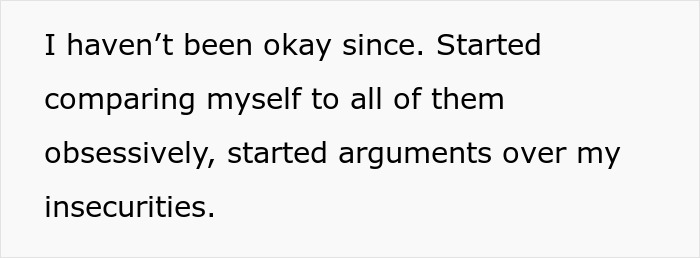 Text on a plain white background reads about feeling unwell, comparing oneself obsessively, and starting arguments due to insecurities.