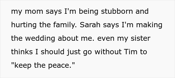 Text message conversation about family conflict and uninviting brother-in-law from wedding over ongoing jokes.