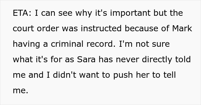 Text excerpt discussing a court order related to a man&rsquo;s criminal record affecting family dynamics and relationships.