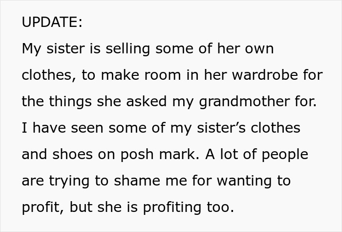 Text about woman planning to sell grandma&rsquo;s leather shoes and vegan sister wearing them causing conflict.