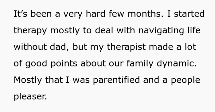 Text excerpt about a sister revealed dead brother lie, describing therapy and family dynamics challenges.