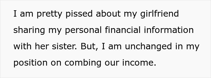 Text excerpt about a woman demanding combined income and boyfriend refusing, highlighting money and financial disagreements. Text excerpt about a woman demanding combined income and boyfriend refusing, highlighting money and financial disagreements.