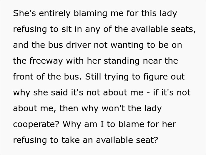 Text discussing a bus incident where a teen Karen and old lady try to force a disabled man out of his seat but he refuses. Text discussing a bus incident where a teen Karen and old lady try to force a disabled man out of his seat but he refuses.