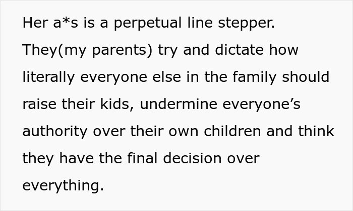 Text about a nosy mother crossing a line by trying to control family decisions and undermine authority. Text about a nosy mother crossing a line by trying to control family decisions and undermine authority.