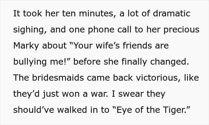 MIL trying to be the center of attention during wedding, facing drama and forced to change her outfit after confrontation.
