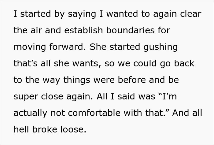 Text excerpt describing a new mom confronting her MIL, setting boundaries before conflict escalates unexpectedly.