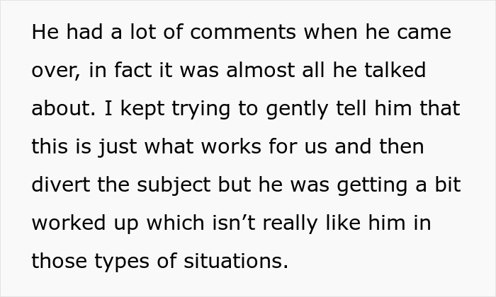 Text excerpt describing a dad upset about his daughter&rsquo;s home, causing worry due to his unusual reaction.