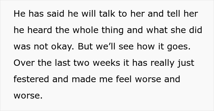 Text excerpt discussing a new mom confronting her MIL about unhinged behavior causing ongoing emotional distress.